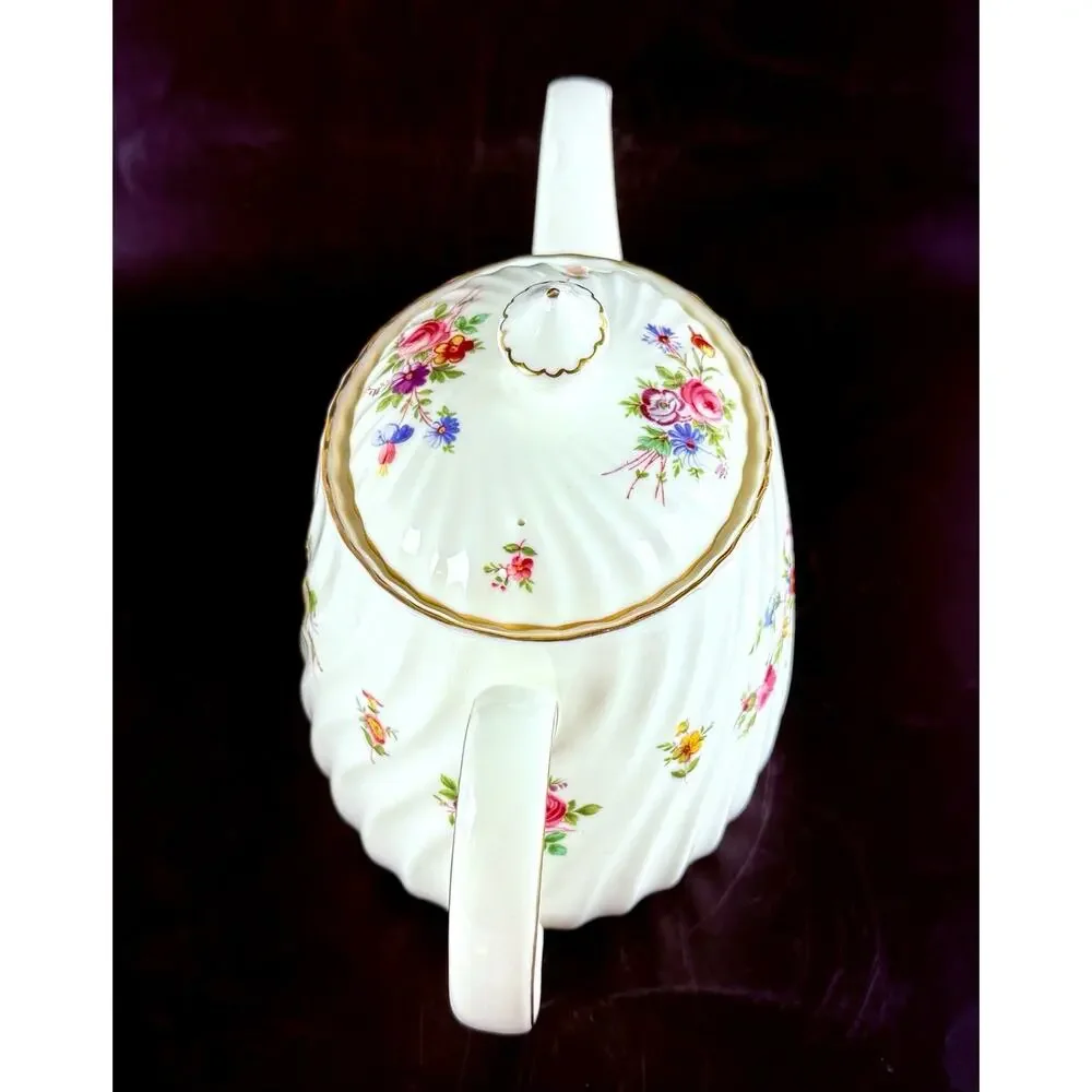 Vintage Minton Bone China Teapot Marlow S309 Floral Gold Trim England